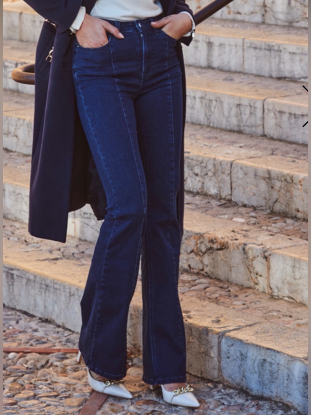 Reiss Dark Blue High-Rise Flare Jeans